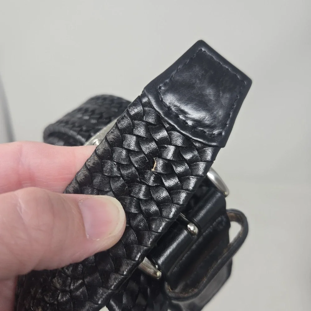 SAMUEL HUBBARD Black Belt Braided Italian Leather Belt 6-Strand Design Size 34